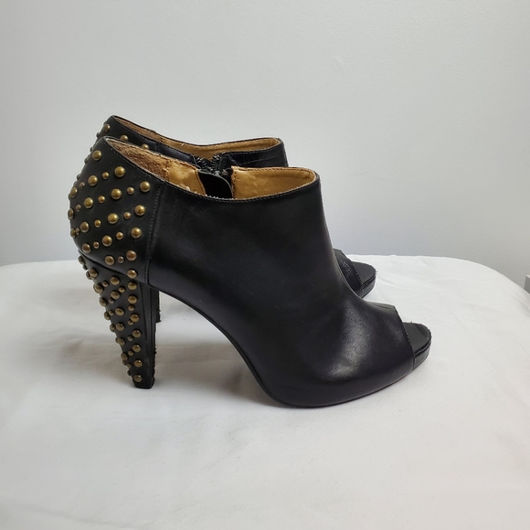 Open Toe Black Heels with Gold studded Heels - Picture 2 of 8